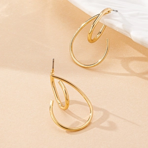 Minimalist gold geometric double hoop knot earrings in water drop design for women