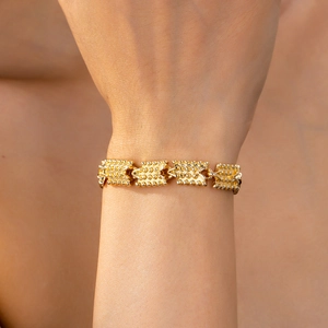 Geometric Rectangular Link Bracelet Zinc Alloy Beaded Texture Retro Minimalist Adjustable Chain For Women