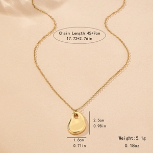Elegant gold drop pendant necklace with size specs showing 45+7cm chain and 5.1g weight