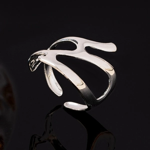 Modern hollow geometric open ring in silver finish with a polished mirror surface