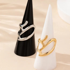 Minimalist irregular open ring set in gold and silver finish with organic fluid lines