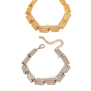 Minimalist geometric link bracelet in gold and silver finish with textured bead surface