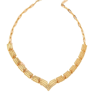 Elegante goldfarbene geometrische V-Halskette mit strukturiertem Perlenblock-Design