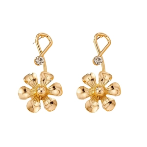 Élégantes boucles d'oreilles fleur dorée avec crochet infini et cristal pour femmes
