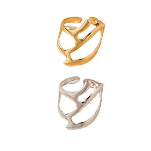 Minimalist irregular hollow open rings set in polished gold and silver finishes