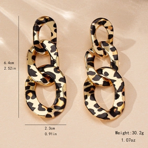 Fashion leopard print chain drop earrings with elegant golden links and animal pattern