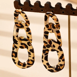 Elegant long leopard print chain drop earrings in a vintage three-link style for women