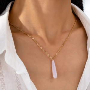 Teardrop Pendant Necklace Resin Waterdrop Minimalist Chic Gold Plated Chain Jewelry For Women Elegant Accessory
