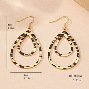Fashionable leopard print teardrop hollow earrings with gold metal hooks for women