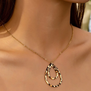 Collana Con Pendente A Doppia Goccia D'acqua Con Stampa Leopardata Cavo Lega Placcato Oro Gioielli Alla Moda Per Donna
