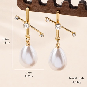 Boucles d'oreilles perles en or élégantes avec zircon et design style français