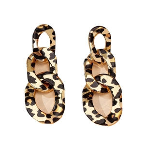 Fashionable retro long chain leopard print earrings with high gloss resin finish