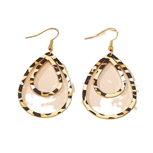 Elegant teardrop leopard print double layer earrings with gold fishhook hooks