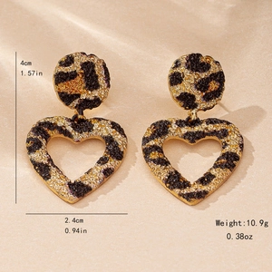 Elegant hollow heart earrings with leopard print beads on a gold metal base for women