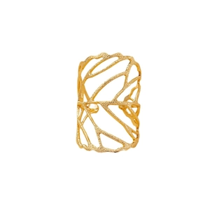 Elegant gold hollow leaf wide open ring with naturalistic vein texture for women