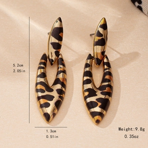Vintage geometric leopard print drop earrings with polished leopard pattern finish