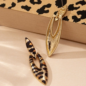 Elegant geometric leopard print drop earrings with polished gold-tone metal backing