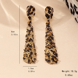 Vintage leopard print teardrop earrings in gold finish with size and weight dimensions
