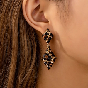 Vintage Rhombus Dangle Earrings Alloy With Leopard Print Geometric Drop Jewelry For Daily Party Women