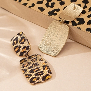 Elegant geometric square leopard print earrings with gold metallic textured finish for women
