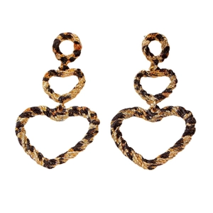 Boucles d'oreilles pendantes vintage en forme de cœur léopard avec design à trois niveaux