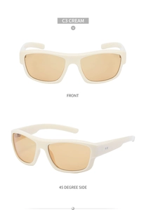 Lunettes de soleil Y2K rectangulaires crème avec verres orange, vue de face et côté