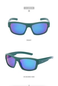 Lunettes Y2K sportives C4 Green avec verres réfléchissants dégradés violets, vues de face