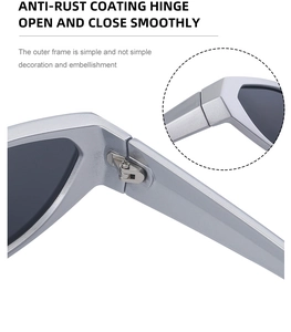 Detail of the anti-rust coating hinge for smooth opening on Y2K cycling sunglasses