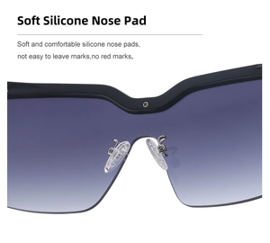 Détail des plaquettes en silicone souple sur les lunettes de soleil de sport noires