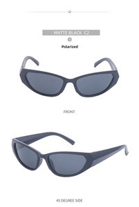 Front and side view of matte black polarized Y2K sunglasses with durable frame