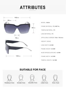 Tableau des tailles et dimensions pour lunettes de soleil sans monture à verres dégradés