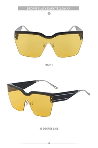 Vues détaillées de face et de profil de lunettes de soleil demi-cerclées à verres jaune foncé