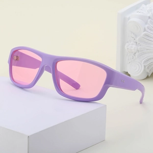 Lunettes de soleil de cyclisme Y2K violet clair mat avec verres roses translucides