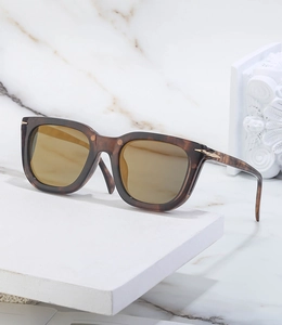 Detail of tortoiseshell frame with arrow metal hinge and yellow vintage lenses