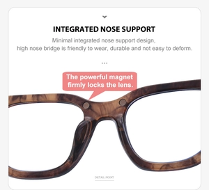 Detail of integrated nose support and magnetic bridge on tortoise shell glasses