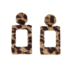 Fashion geometric hollow rectangular earrings with leopard print and textured golden finish
