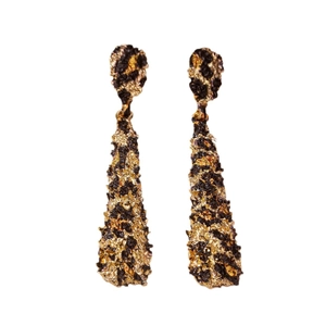 Elegant gold drop earrings with vintage leopard pattern and lava textured metal finish