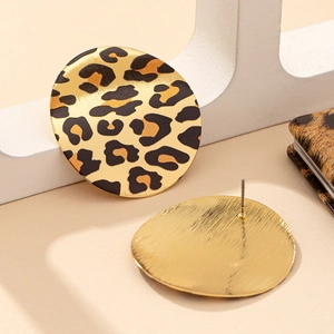 Elegant round leopard print stud earrings in gold metal finish for daily wear