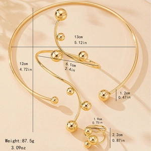 Parure de bijoux dorés 3 pièces avec collier, bracelet et bague avec dimensions incluses