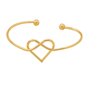 Minimalist gold-plated open bangle with hollow heart design and rounded bead ends