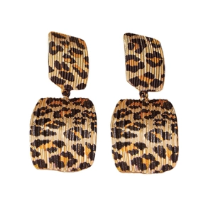 Elegant vintage geometric square leopard print drop earrings with textured gold finish