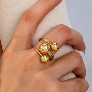 Minimalist Gold Plated Metal Ring With Polished Beads Geometric Spiral Wrap Style For Women Elegant Fashion