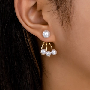 C-Shape Stud Earrings Alloy With Imitation Artificial Pearl Multi Layer Elegant French Style For Women Daily Wear Gold Plated