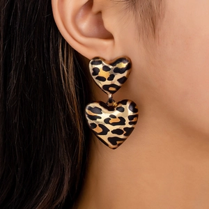 Heart Leopard Print Drop Earrings Alloy Vintage Trendy Fashion Jewelry For Women
