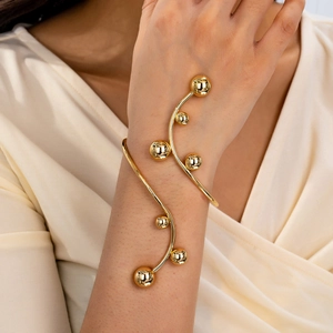 Iron Arm Cuff Bracelet With Polished Beads Spiral Streamline Design Fashion Golden Jewelry