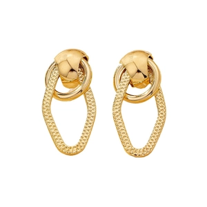 Elegant gold hollow geometric diamond earrings featuring polished studs and textured rings