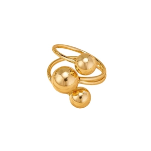 Elegant gold double-band ring featuring three polished metallic beads in a layered design