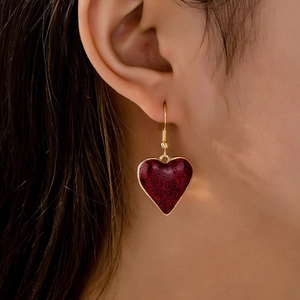 Heart Dangle Earrings Alloy Glitter Sparkly Drip Oil Romantic Valentine Fashion Jewelry For Women