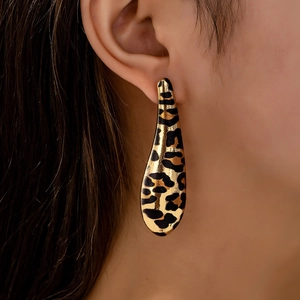 Fashion Leopard Print Teardrop Drop Earrings Vintage Alloy Gold Tone Geometric Dangle Jewelry For Women