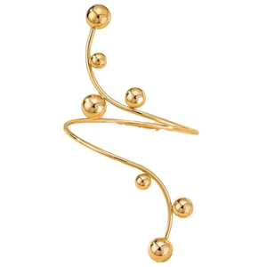 Fashionable gold spiral bangle with seven polished metallic beads in a modern open design